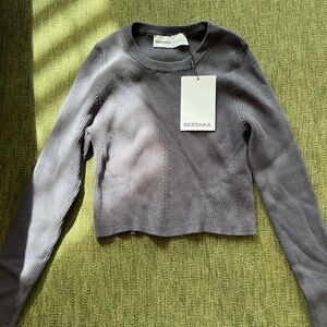 Bershka Gray Ribbed Long Sleeve Top
